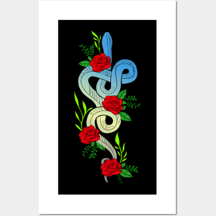 Beautiful snake with flowers Posters and Art